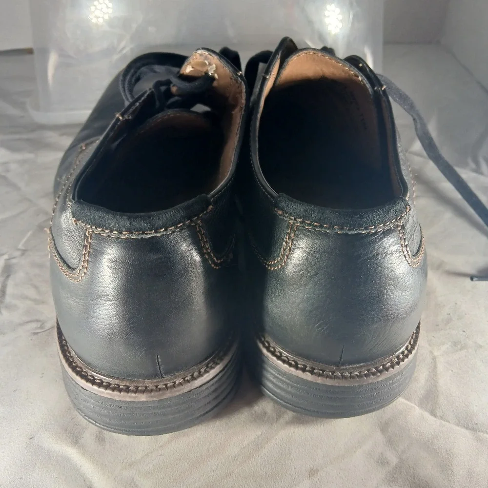 Dockers Mens Black‎ Leather Derby Oxford Shoes 90-36214 Size 11M Contrast Stitch